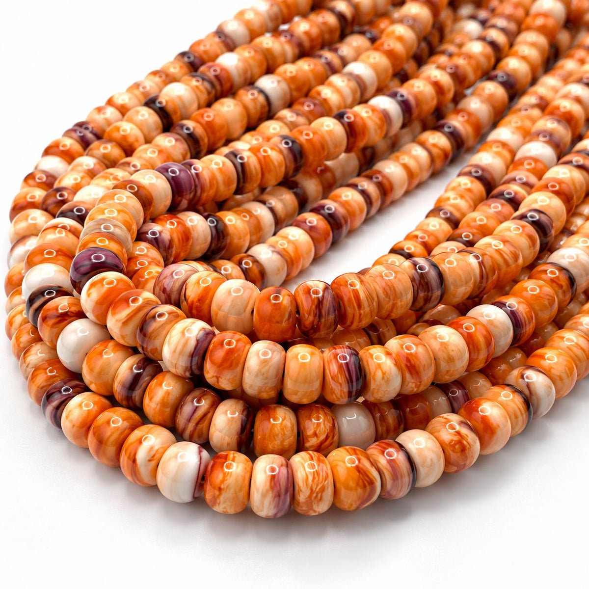 Lion Paw Shell Beads from Mexico - Multi-Shade Orange Purple Cream - Native American Style - Small Batch Production - Smooth Rondelle 6mm