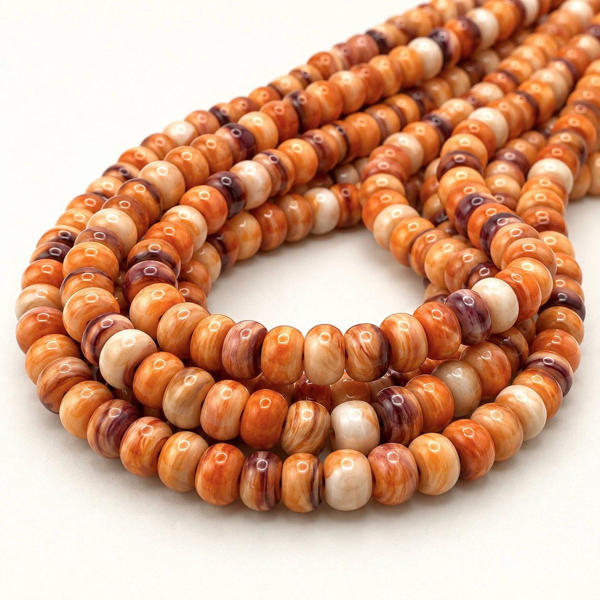 Lion Paw Shell Beads from Mexico - Multi-Shade Orange Purple Cream - Native American Style - Small Batch Production - Smooth Rondelle 6mm