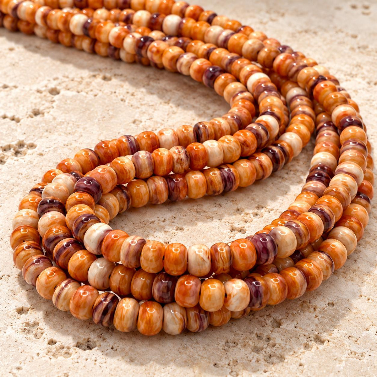 Lion Paw Shell Beads from Mexico - Multi-Shade Orange Purple Cream - Native American Style - Small Batch Production - Smooth Rondelle 6mm