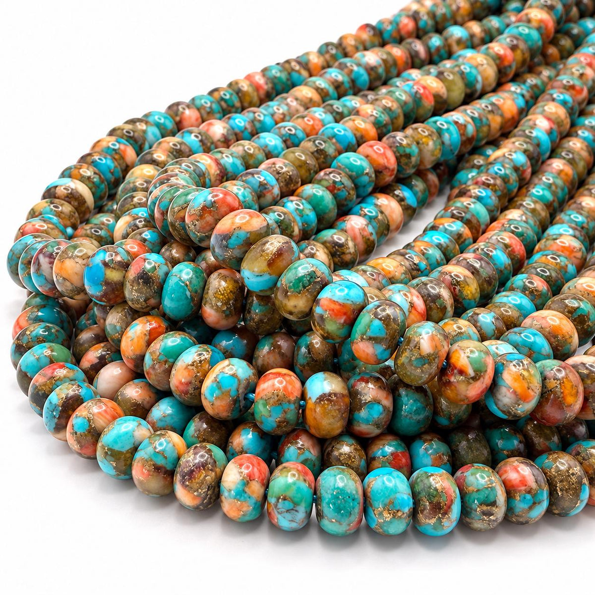 3in1 Baltic AMBER, Spiny Oyster Shell & Mohave Copper Turquoise Beads AAA - Not Dyed or Color Enhanced- Rare Find - Composite Inlay Rondelle