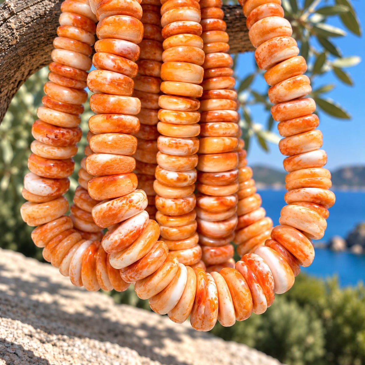 XL GRADUATED Creamy Spiny Oyster Shell Beads - Light Orange Color - Small Batch Production - Freeform Irregular-Thickness Heishi 8-18mm
