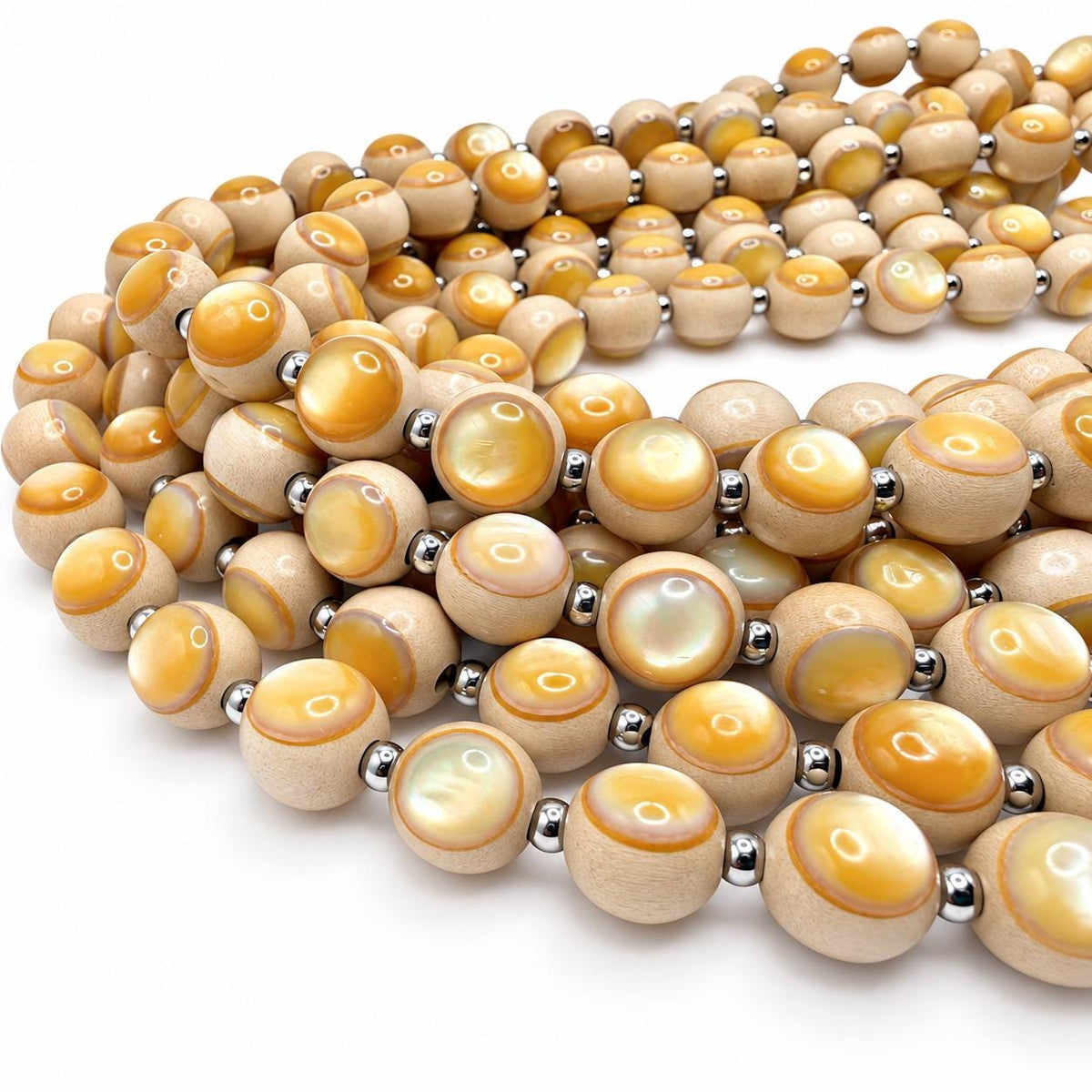 Australian Golden Oyster Shell Beads - Double Inlay in Whitewood - Mirror Polish - Years of Trial & Error - Round 11-12mm - 29 Pcs #A202