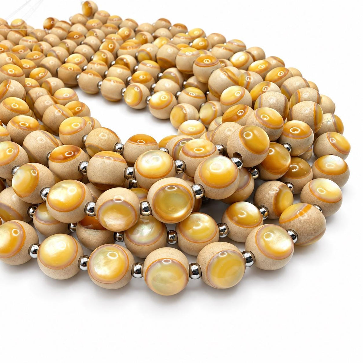 Australian Golden Oyster Shell Beads - Double Inlay in Whitewood - Mirror Polish - Years of Trial & Error - Round 11-12mm - 29 Pcs #A202