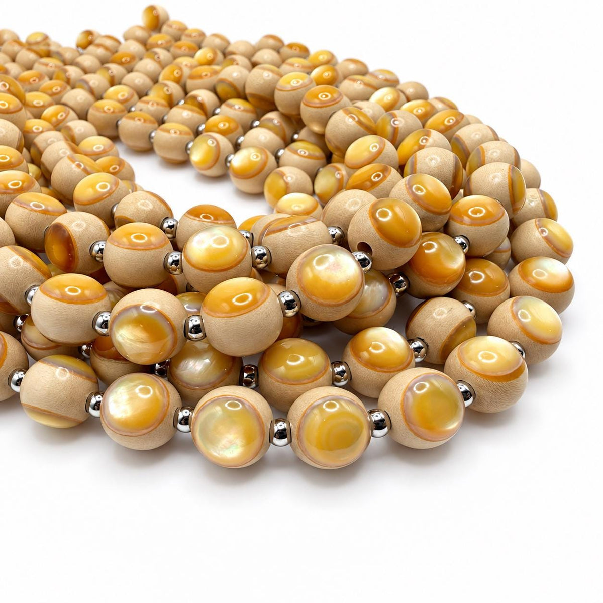 Australian Golden Oyster Shell Beads - Double Inlay in Whitewood - Mirror Polish - Years of Trial & Error - Round 11-12mm - 29 Pcs #A202