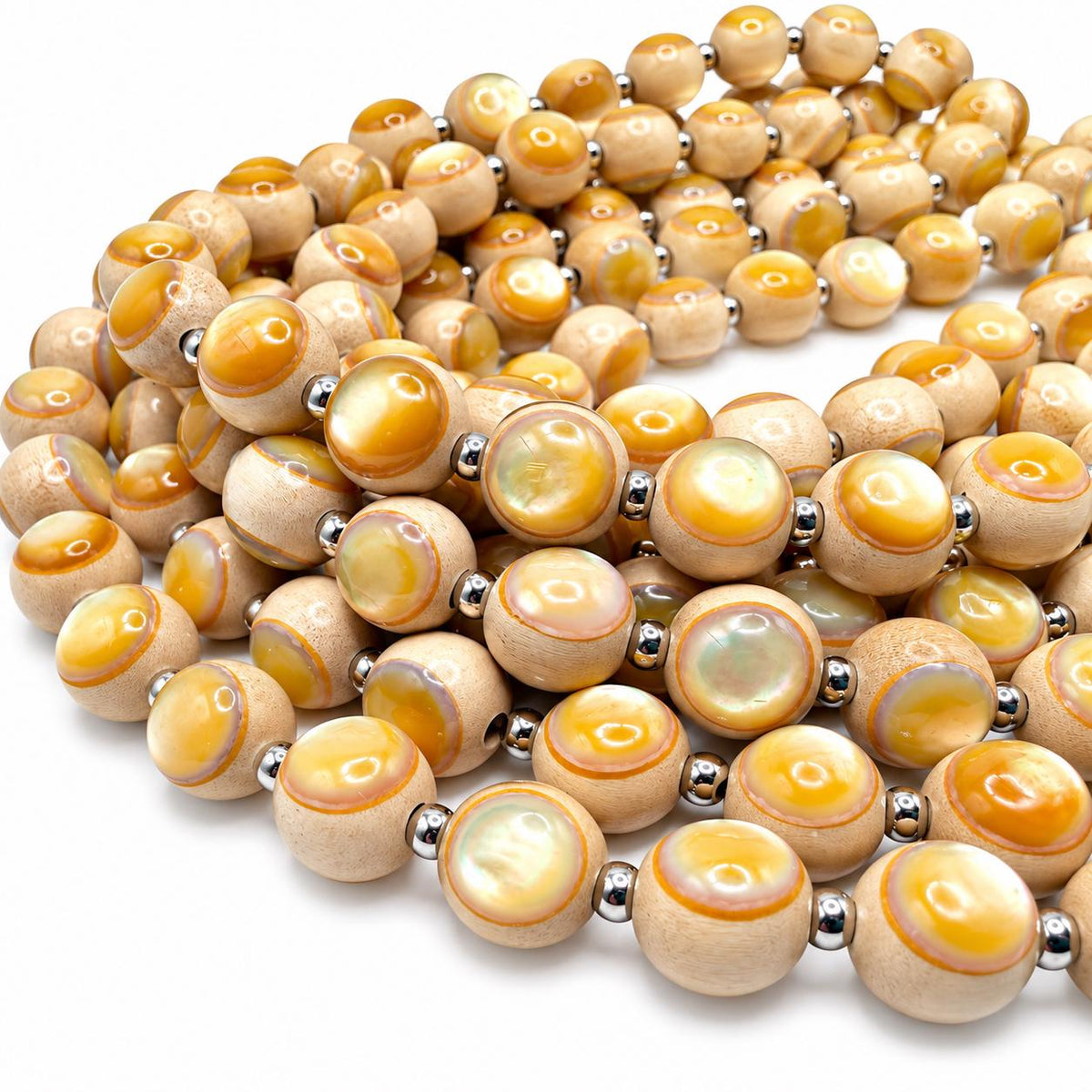 Australian Golden Oyster Shell Beads - Double Inlay in Whitewood - Mirror Polish - Years of Trial & Error - Round 11-12mm - 29 Pcs #A202
