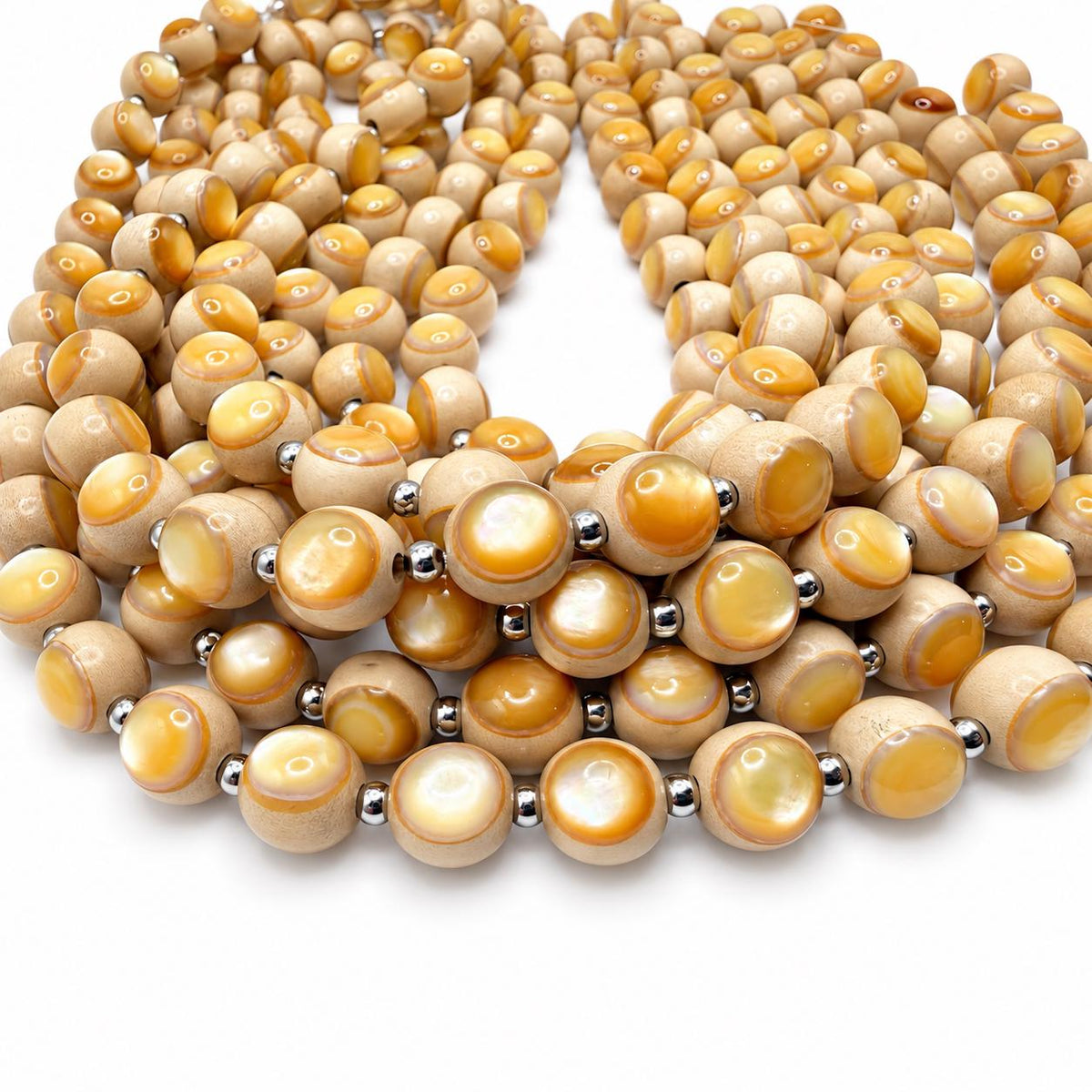 Australian Golden Oyster Shell Beads - Double Inlay in Whitewood - Mirror Polish - Years of Trial & Error - Round 11-12mm - 29 Pcs #A202