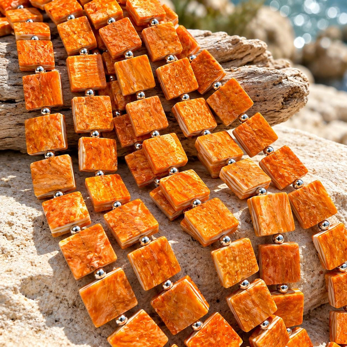 Spiny Oyster Shell Beads Mexico Origin - Natural Rough Texture - Unpolished Finish - Native American Style - Double Sided 15mm Square 22Pcs