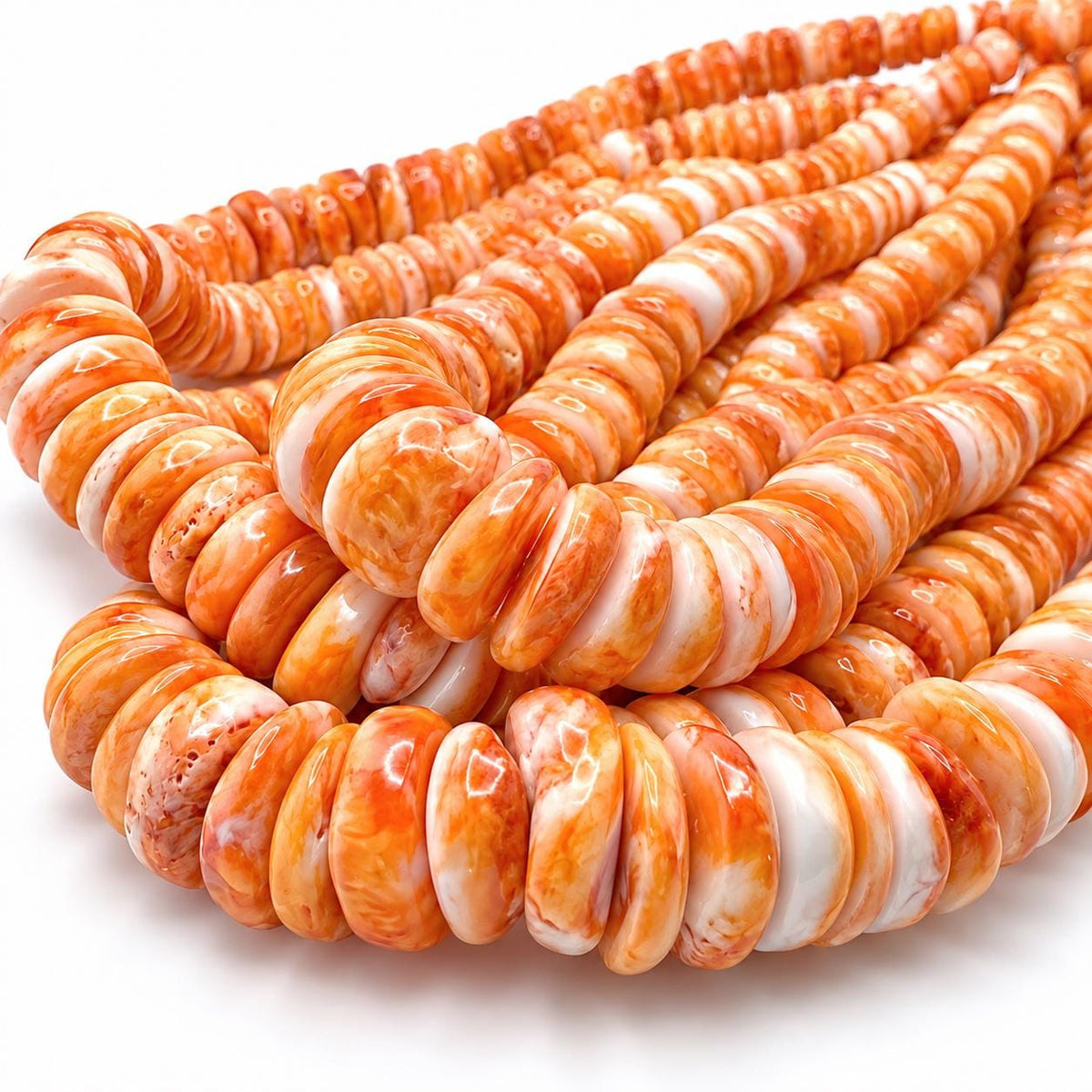 XL GRADUATED Creamy Spiny Oyster Shell Beads - Light Orange Color - Small Batch Production - Freeform Irregular-Thickness Heishi 8-18mm