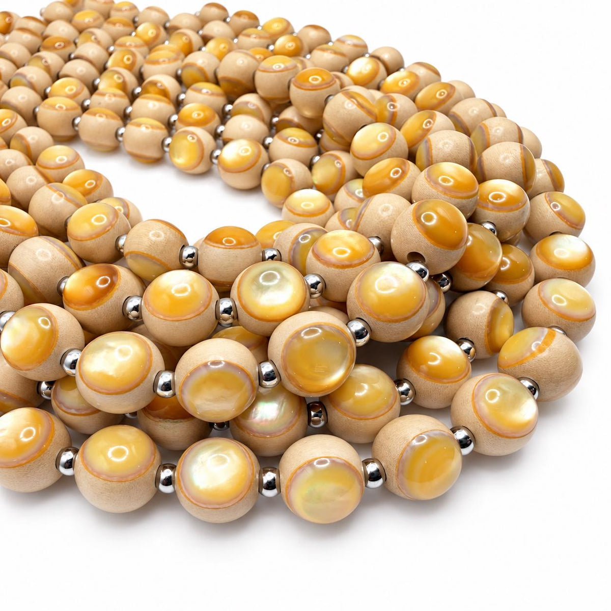 Australian Golden Oyster Shell Beads - Double Inlay in Whitewood - Mirror Polish - Years of Trial & Error - Round 11-12mm - 29 Pcs #A202