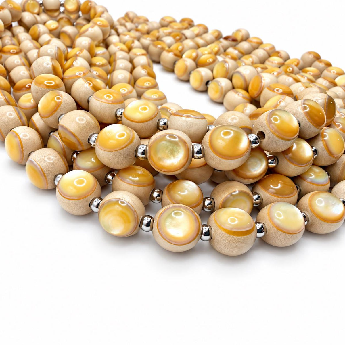 Australian Golden Oyster Shell Beads - Double Inlay in Whitewood - Mirror Polish - Years of Trial & Error - Round 11-12mm - 29 Pcs #A202