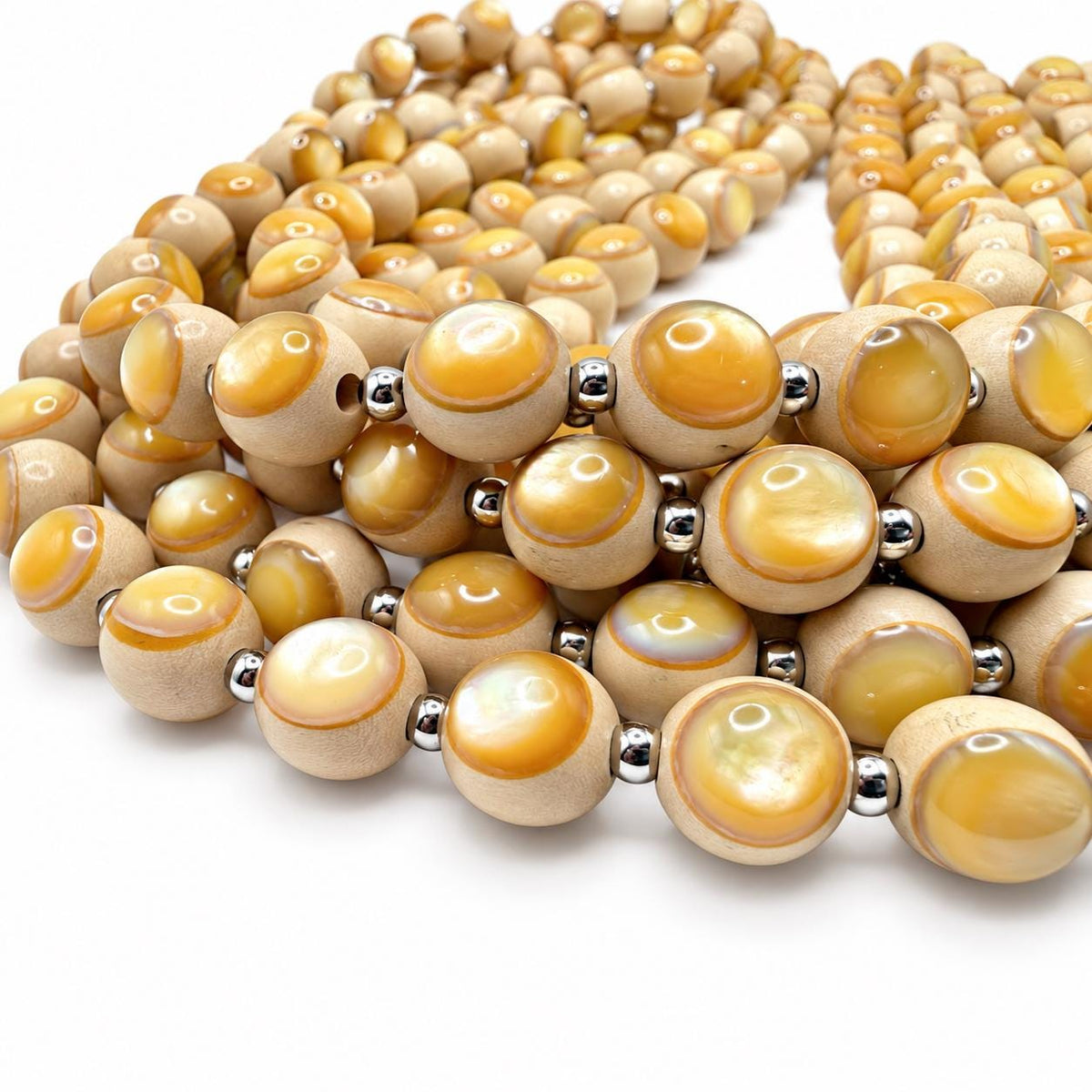 Australian Golden Oyster Shell Beads - Double Inlay in Whitewood - Mirror Polish - Years of Trial & Error - Round 11-12mm - 29 Pcs #A202