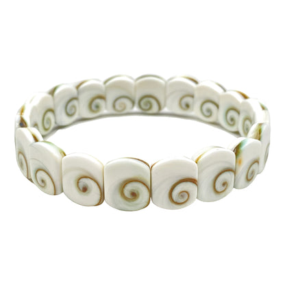 [Doublet- Two Shells in One Bead] Indonesian Shiva Eye Shell Beads Bracelet Durable Elastic Double-Drilled 7.25 Inches (Photo Doesn't Do it Justice)