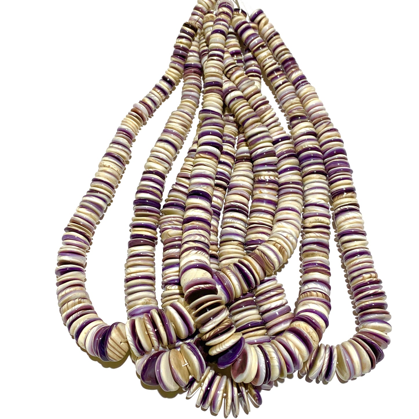 Gigantic Wampum Quahog Shell Beads From New England, USA (America's First Currency From Year 1637-1673) Natural Deep-Ocean Seashell, Rondelle, Heishi, Graduated, 15.5 Inches, 8-16mm