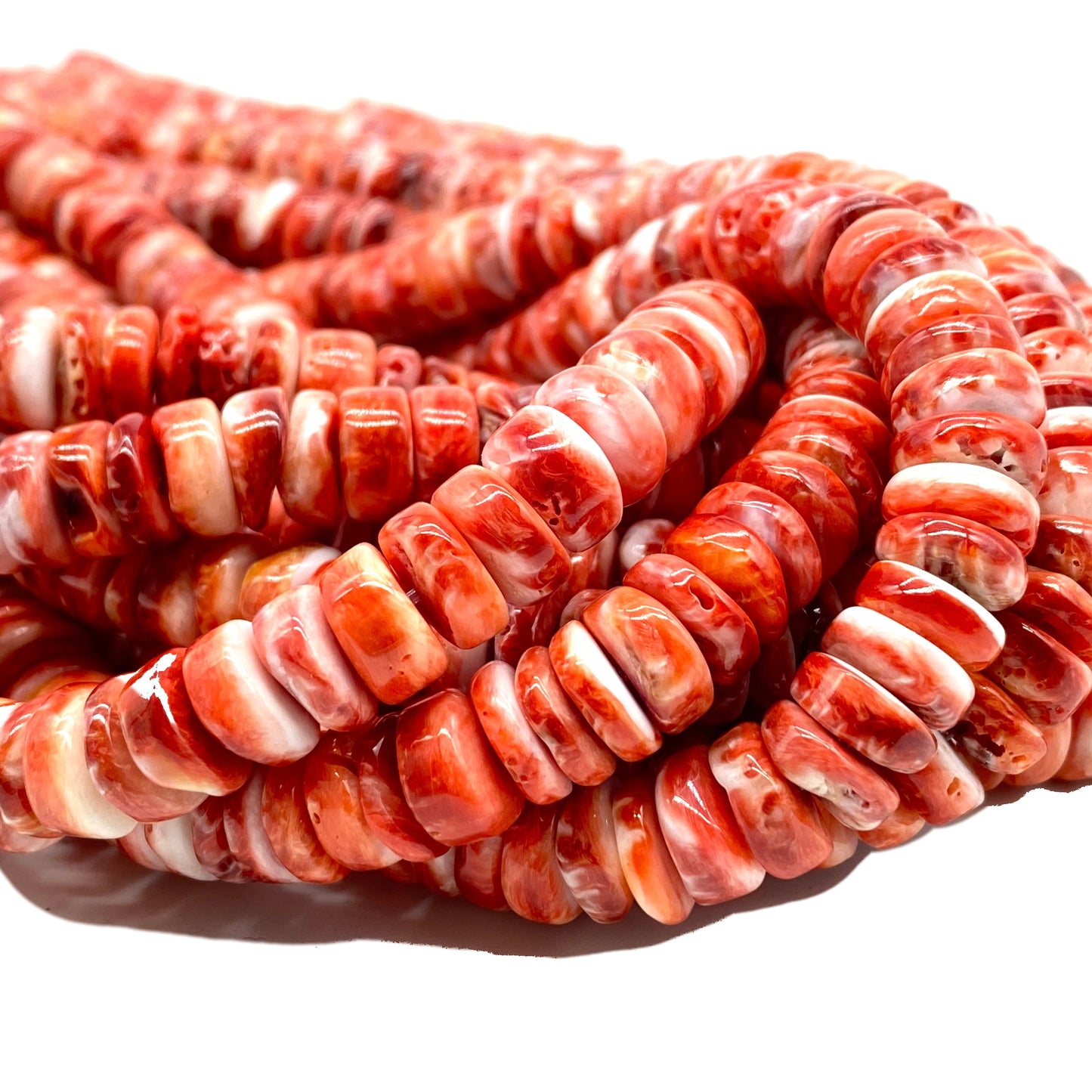 Mexican Ruby-Red Spiny Oyster Shell Beads Rondelle Heishi Shape For DIY Jewelry Making