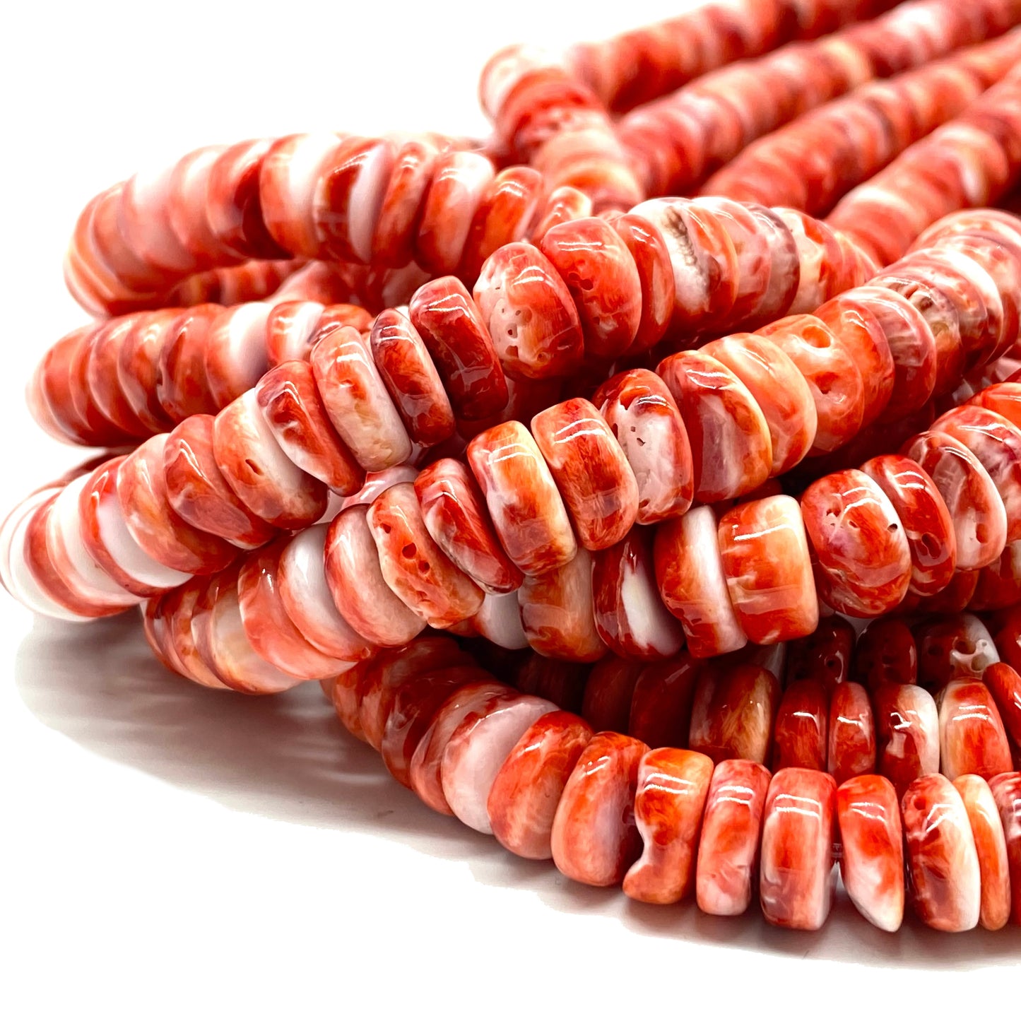 Mexican Ruby-Red Spiny Oyster Shell Beads Rondelle Heishi Shape For DIY Jewelry Making