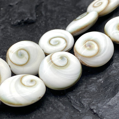 Pearly-White Indonesian Shiva Eye Shell Beads (Doublet- Two Shells in One Bead) Chakra Yin-Yang Double-Energy DIY Jewelry Making Smooth Oval Shape