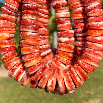 Gigantic Mexican Ruby-Red Spiny Oyster Shell Beads Graduated Rondelle Heishi For DIY Jewelry Making (Photo Doesn't Do It Justice)